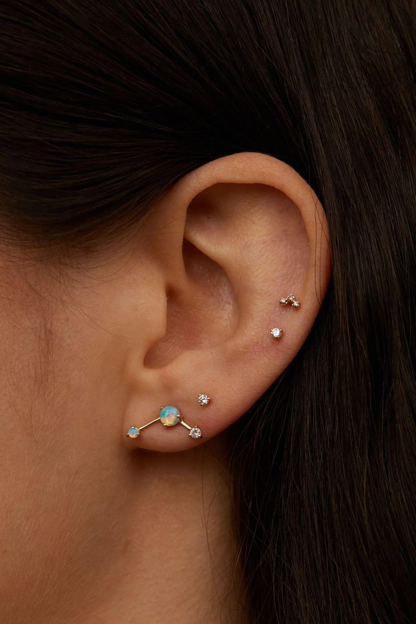 Opal and Diamond Three-Step Point Earring