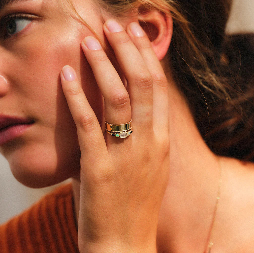 Multi Gemstone Claw Set Ring - Morganite, Emerald, Blue Sapphire