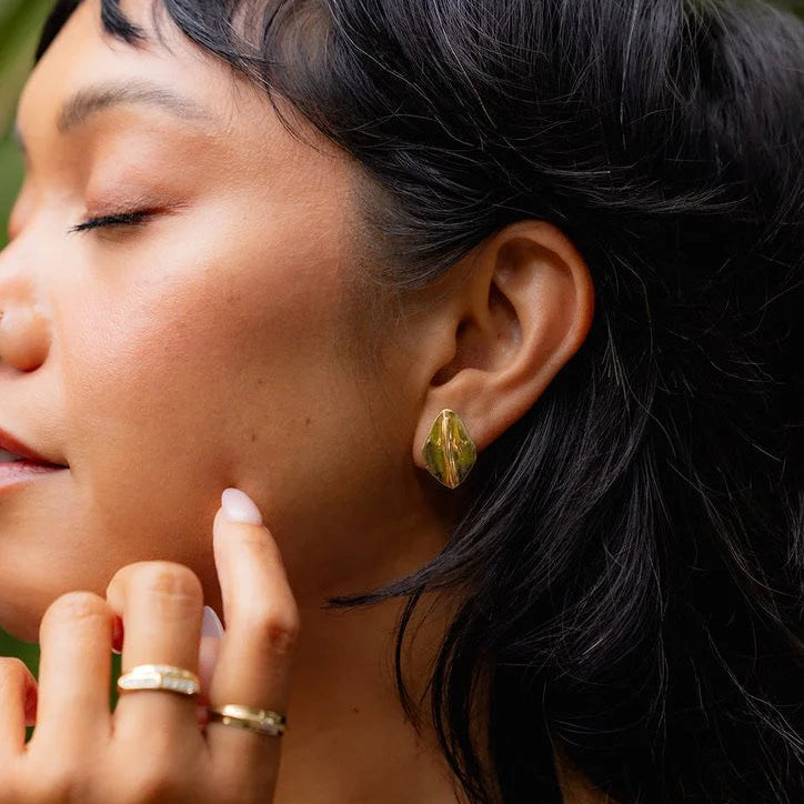 Bronze Ridge Fan Stud Earrings
