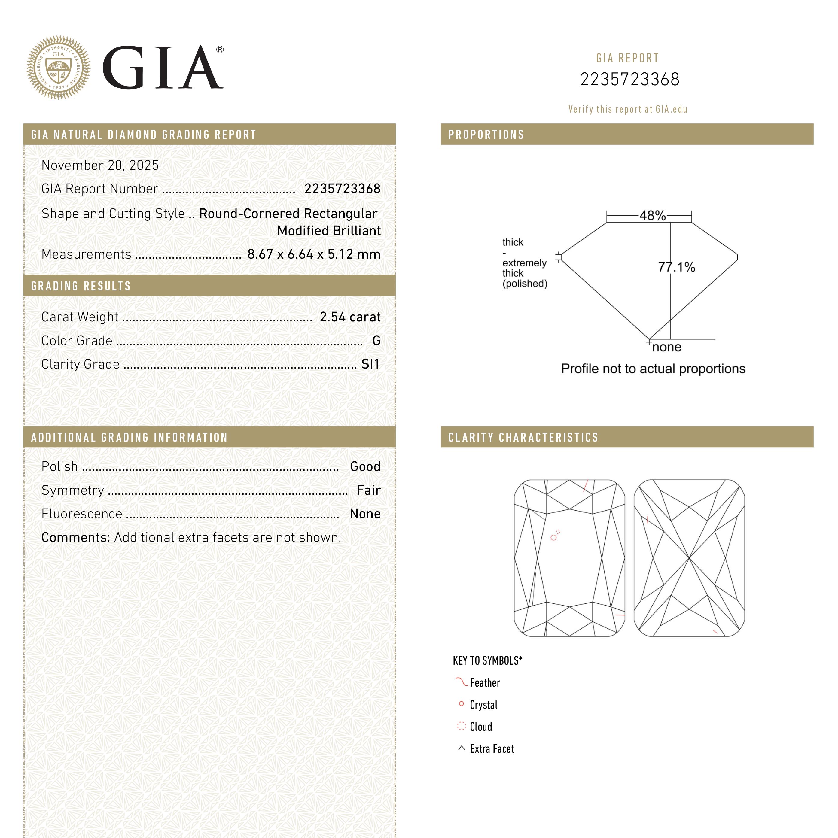 2.54ct 8.67x6.64x5.12mm GIA SI1 G Cushion Brilliant 27380-01