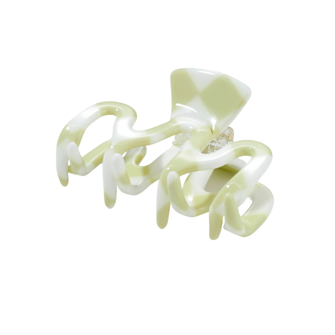 Esme Small Claw Clip - Pistachio Checkmate