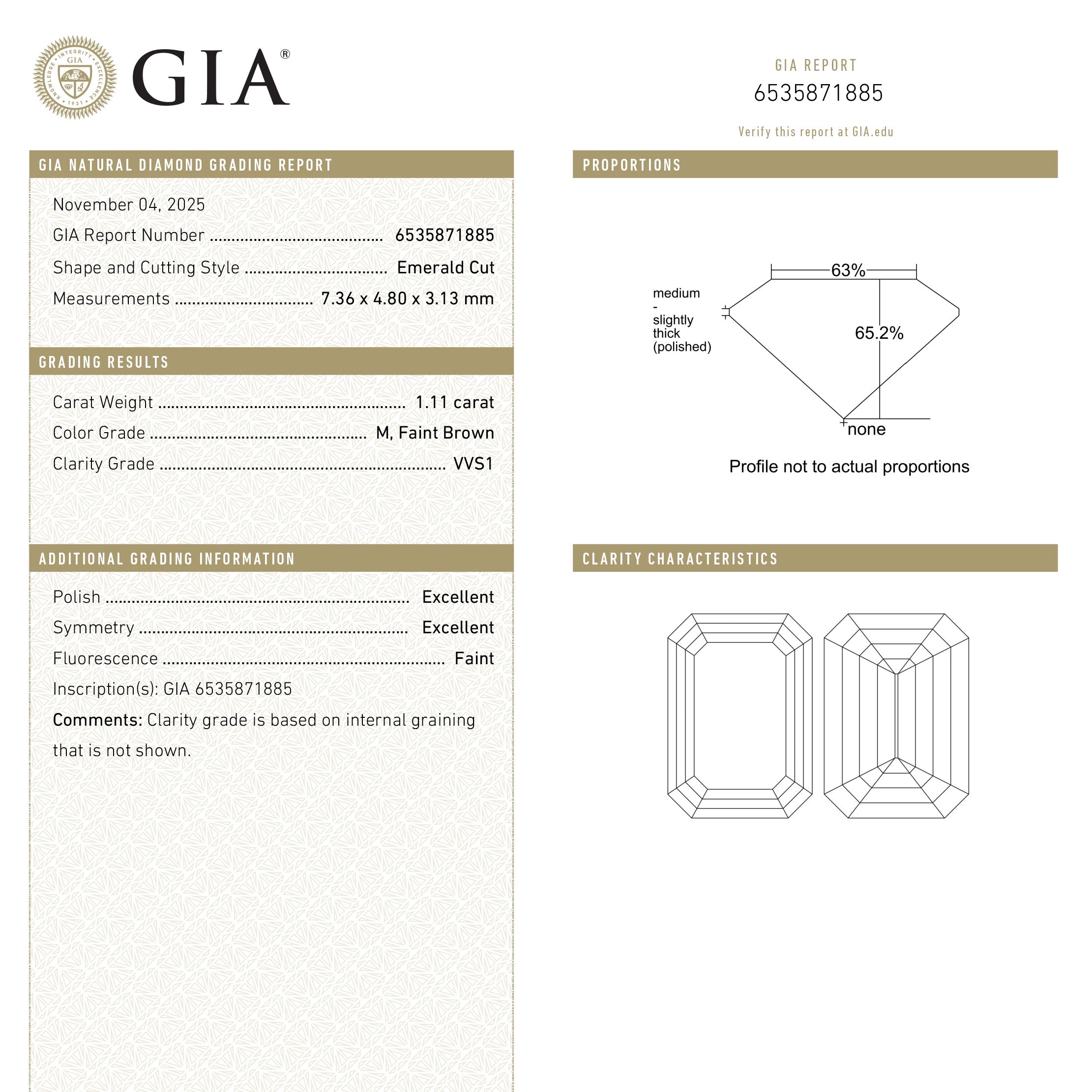 1.11ct 7.36x4.80x3.13mm GIA VVS1 M Cut Corner Rectangle Step Cut 27370-01