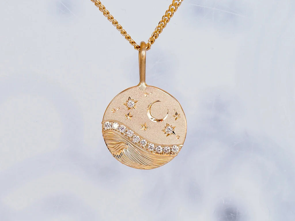 Small Celestial Wave Pavé Pendant Necklace