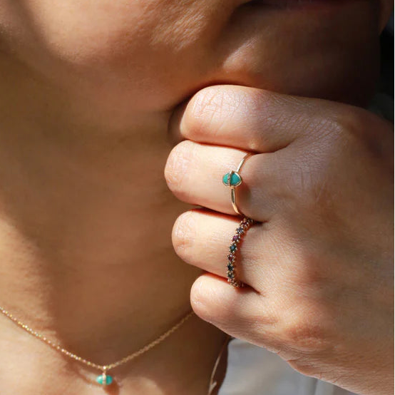Small Micropave Bezel Wrapped Turquoise Ring