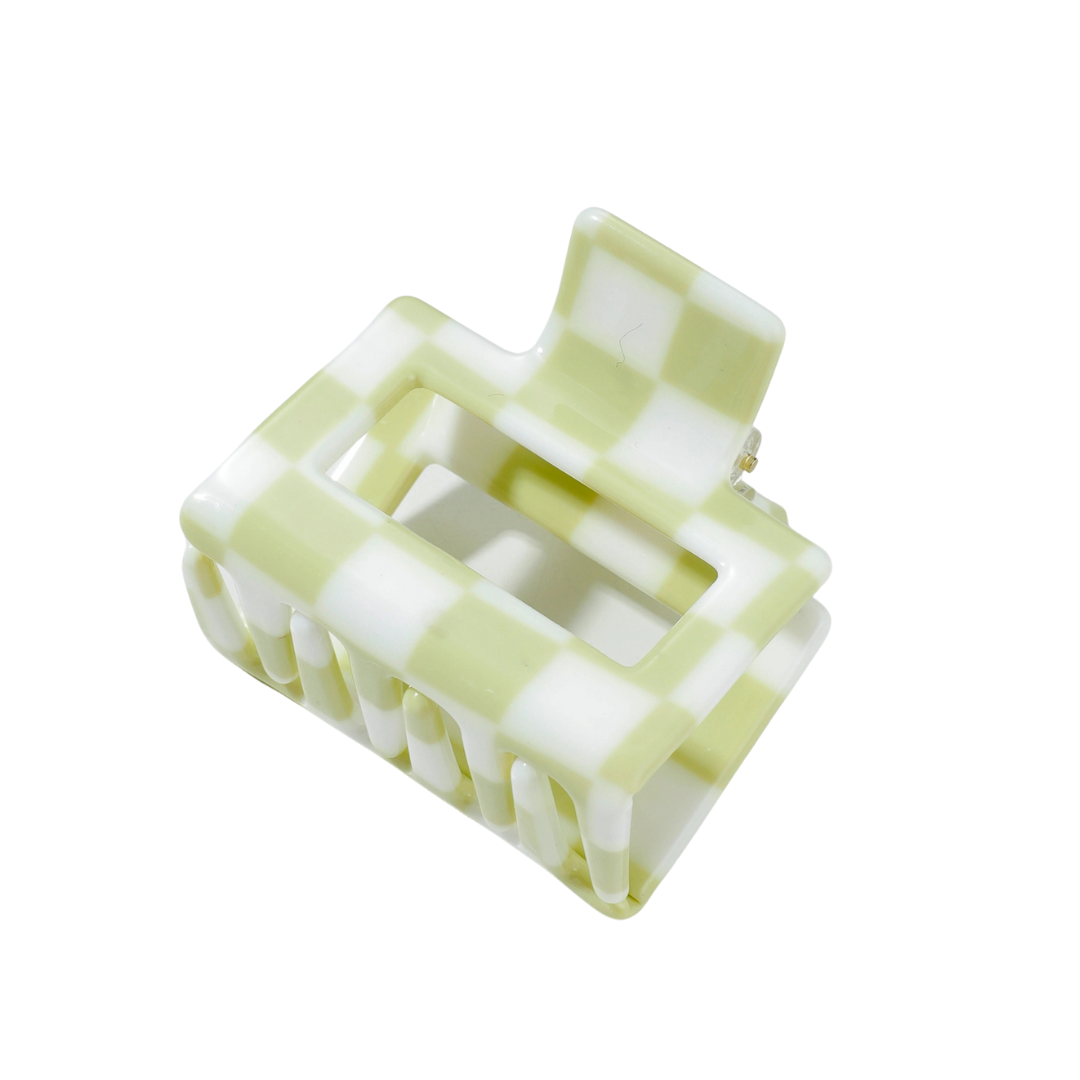 Simone Small Claw Clip - Pistachio Checkmate