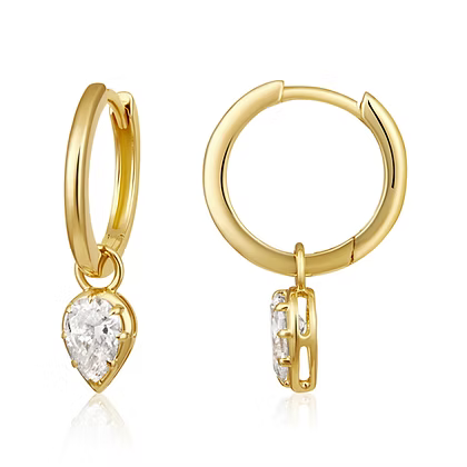 Pear Diamond Dangle Hoops