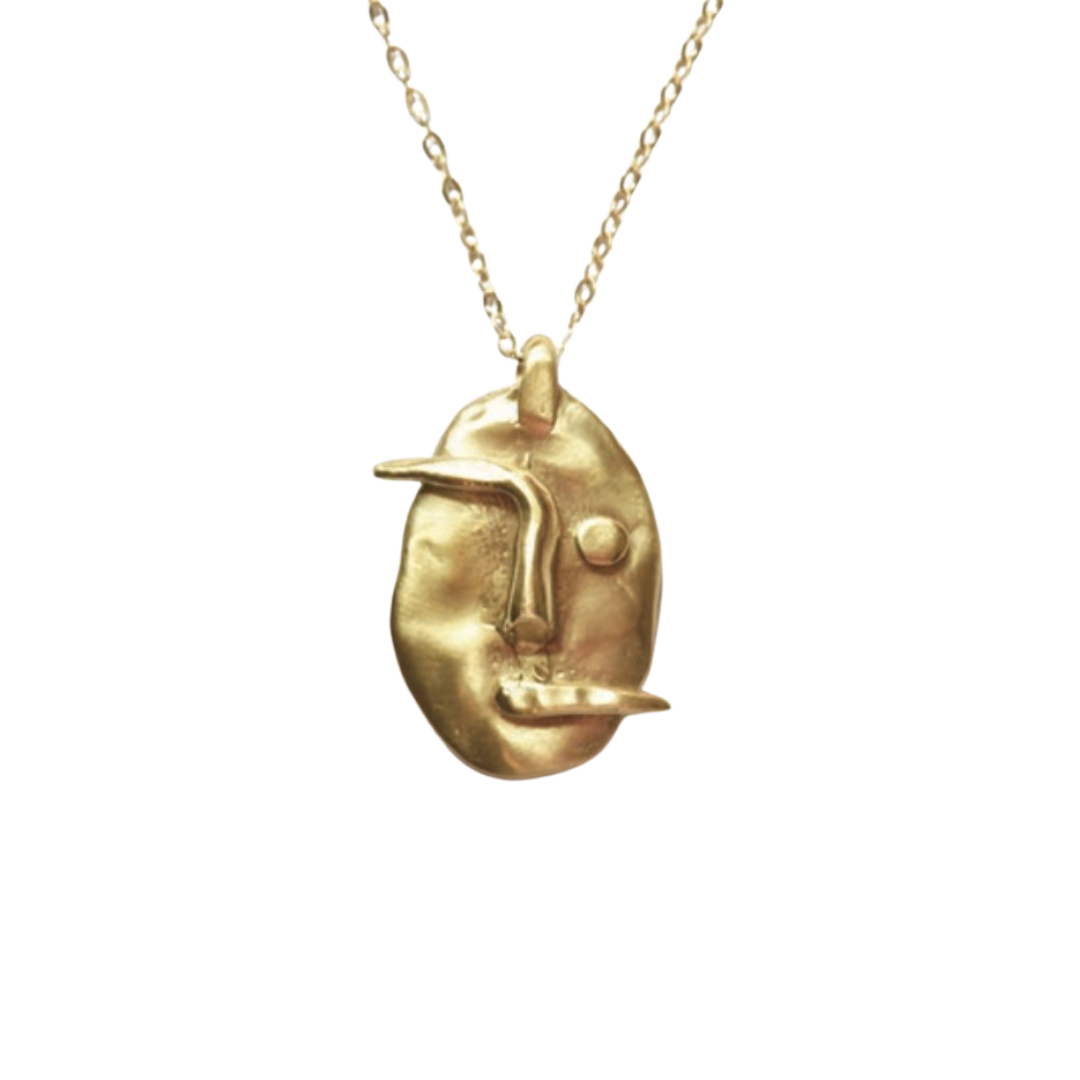 Abstract Face Brass Necklace — 8.6.4 Trunk Show
