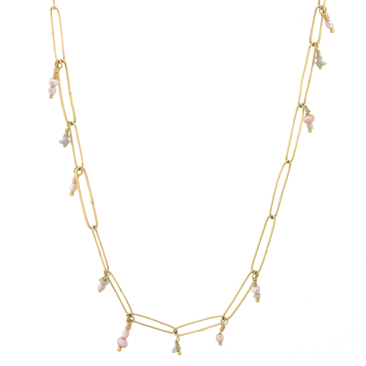 Mixed Chain Abacus Necklace – Pearl + Grey Diamond