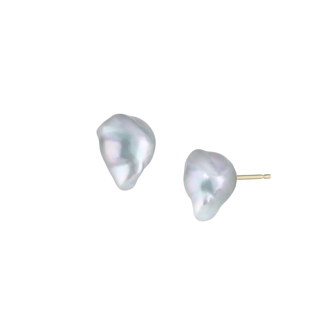 Akoya Baroque Pearl Studs – Blue
