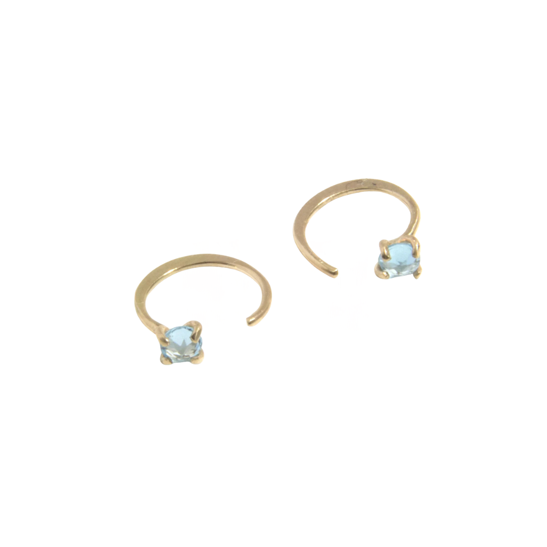 Prong Set Blue Topaz Huggie Earrings