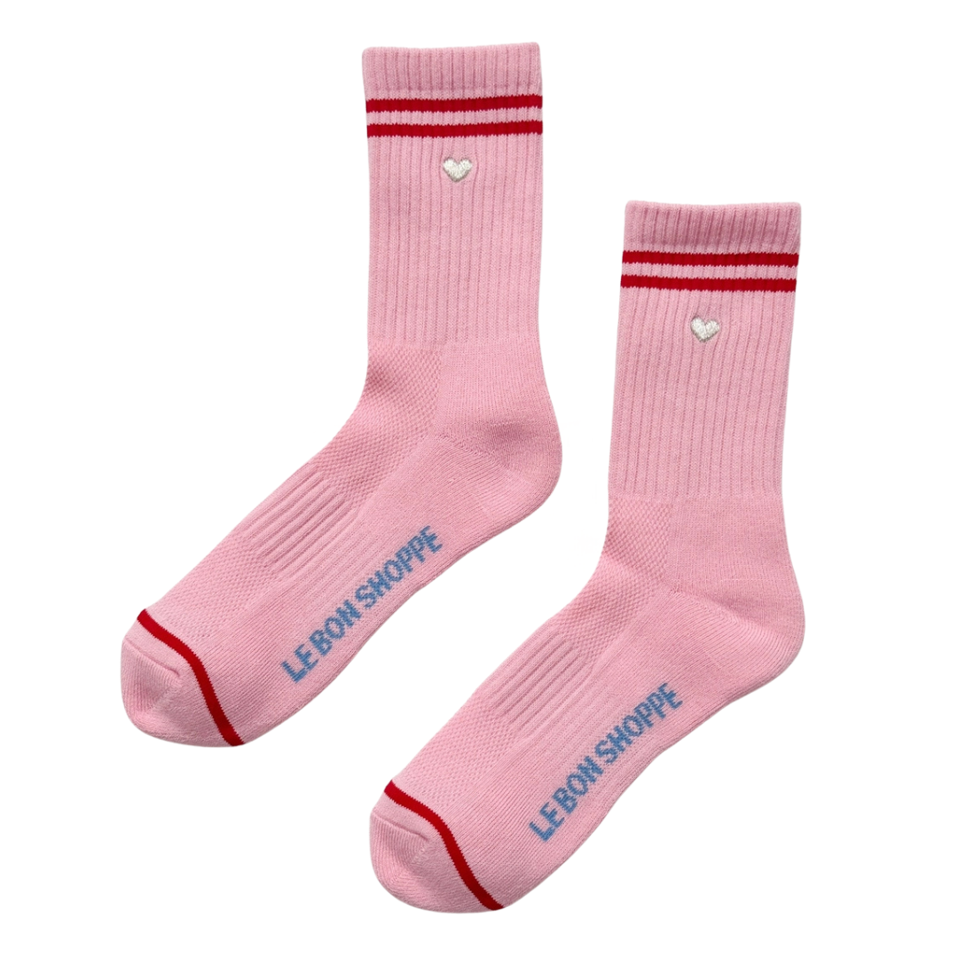 Le Bon Shoppe Embroidered Boyfriend Socks -  Amour Pink + Heart