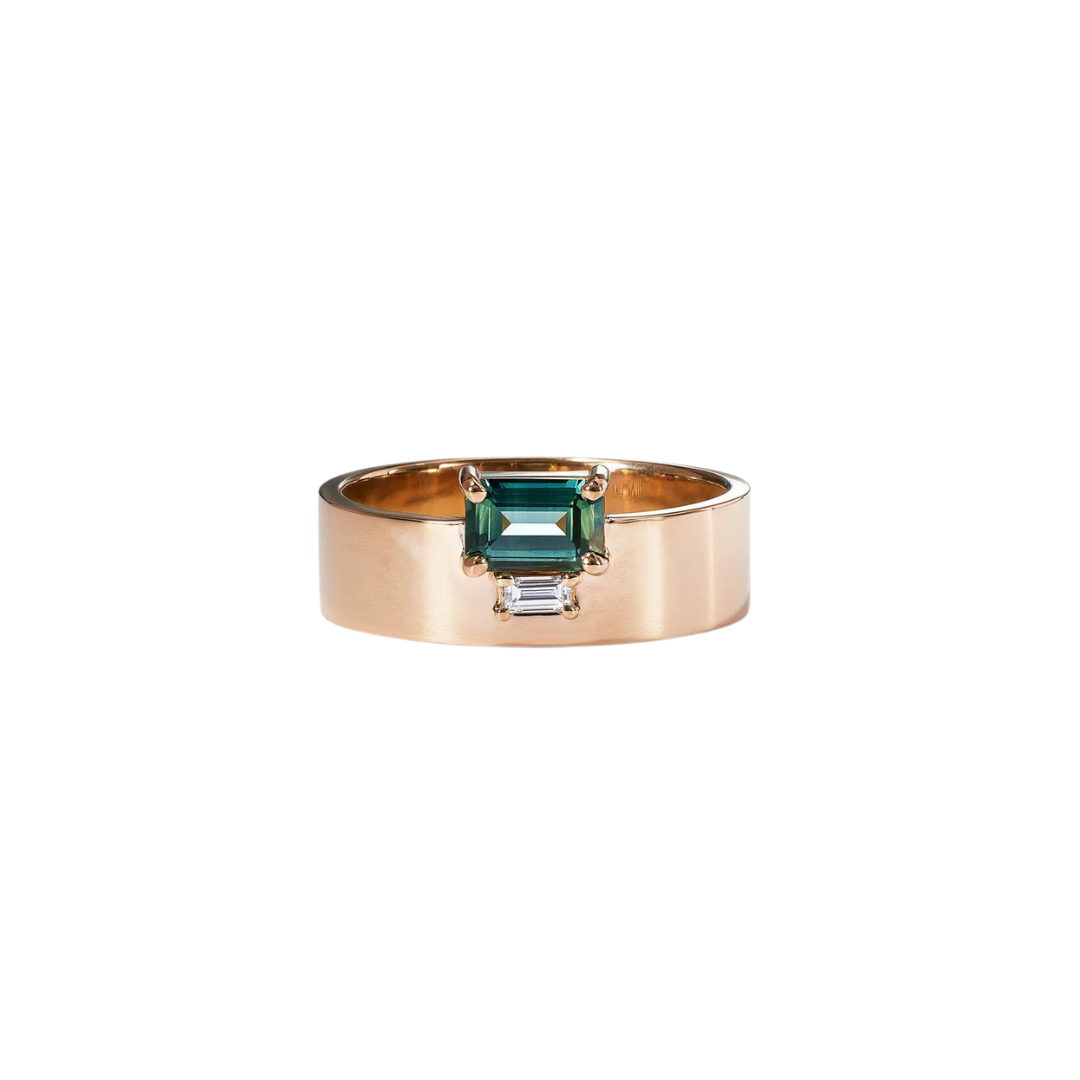 Emerald Cut Sapphire and Baguette Cut Diamond Bricolage Ring