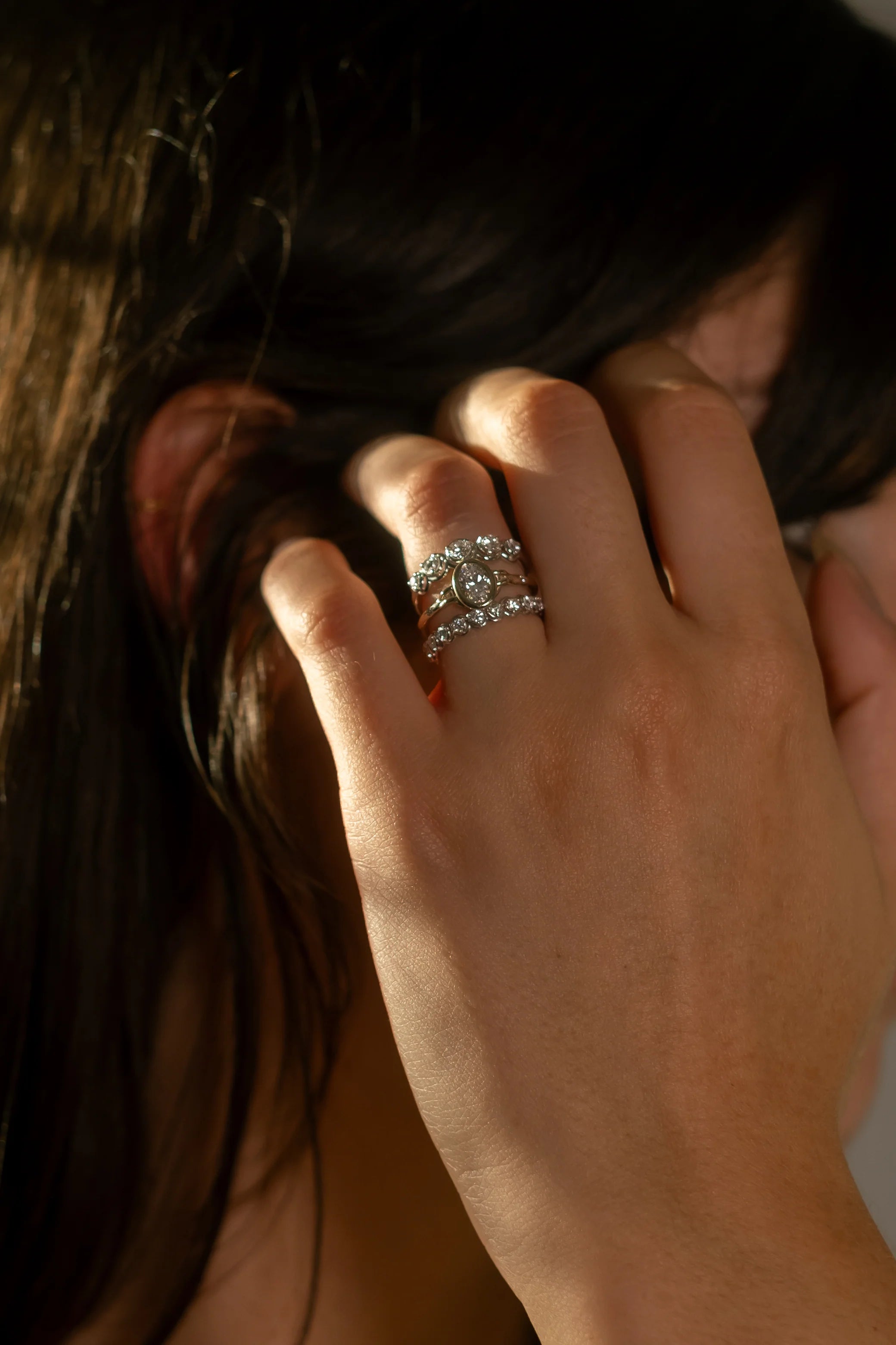 Suspended in Time Oval Diamond Ring