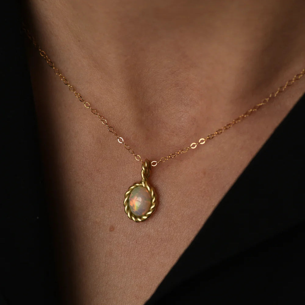 Opal and Brass Pendant Necklace