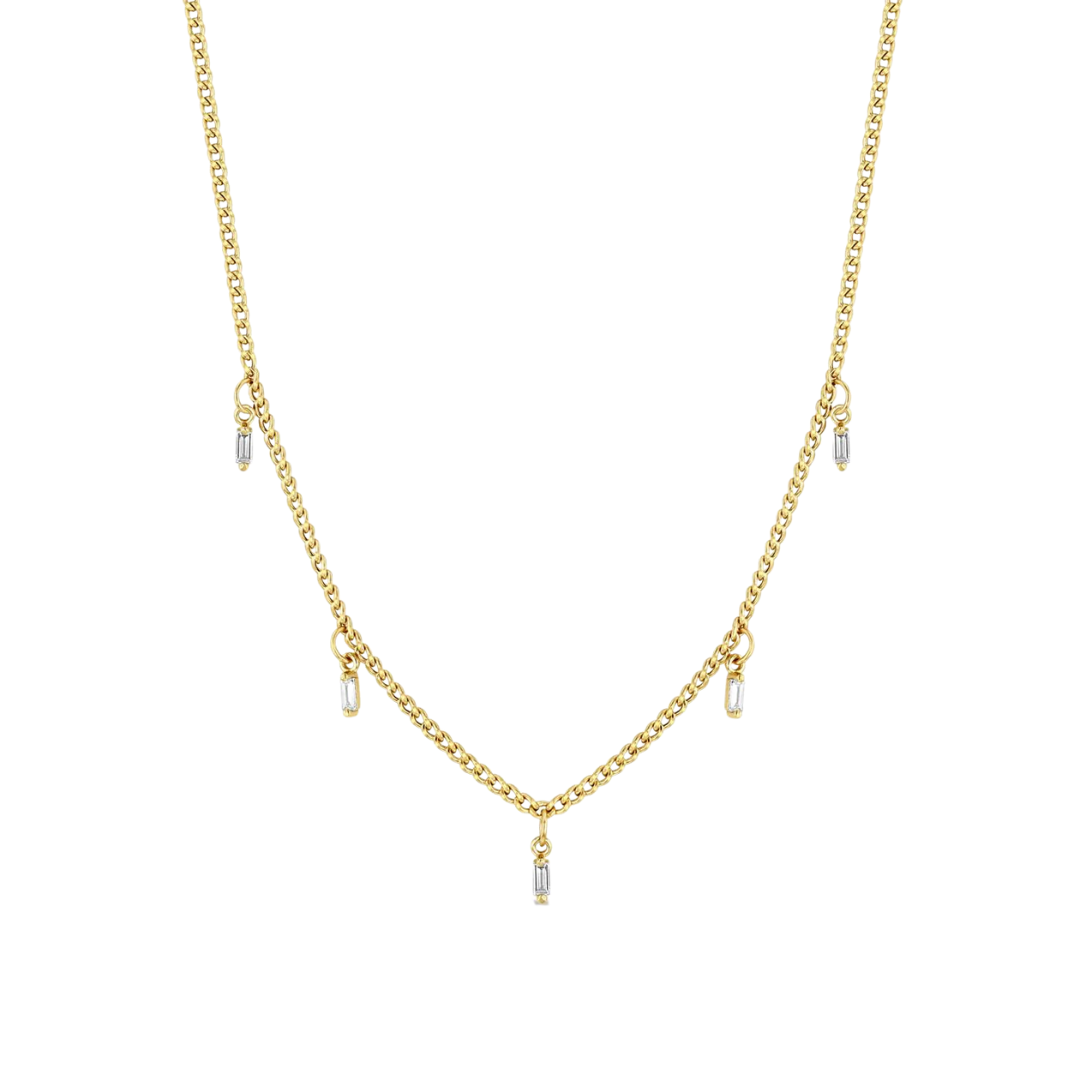 5 Dangling Baguette Diamond Extra Small Curb Chain Necklace