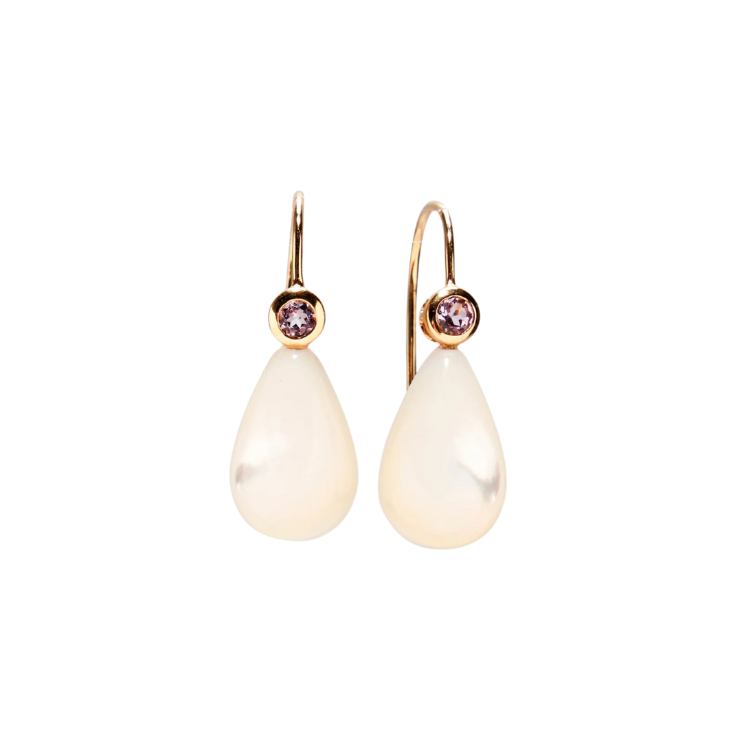 14K Gold Drop Earrings - Pink Amethyst & Pearl