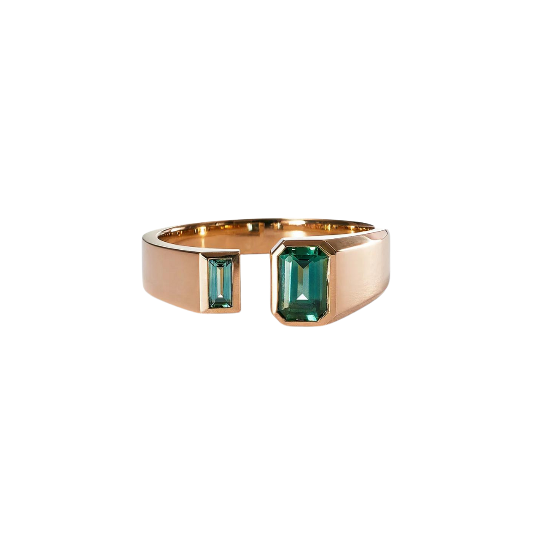 Emerald and Baguette Cut Sapphire Dyad Ring