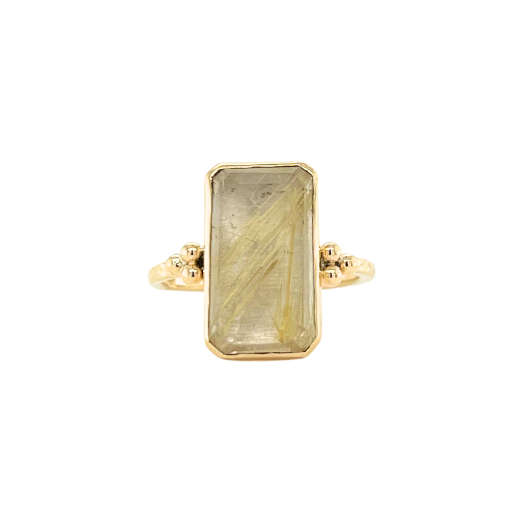 Rutilated Quartz Emerald Cut Ring