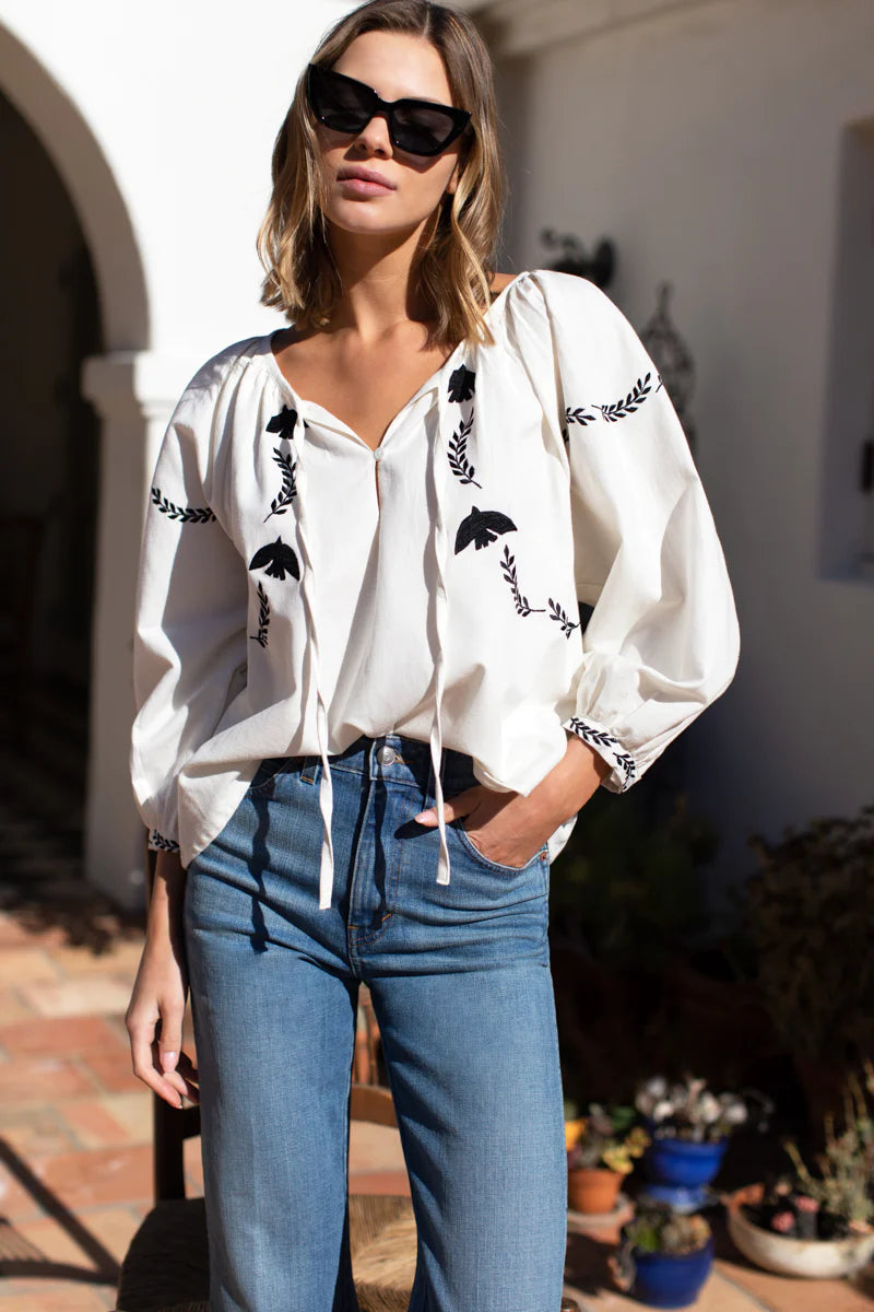 Lucy Dove Embroidery Blouse - Salt Organic