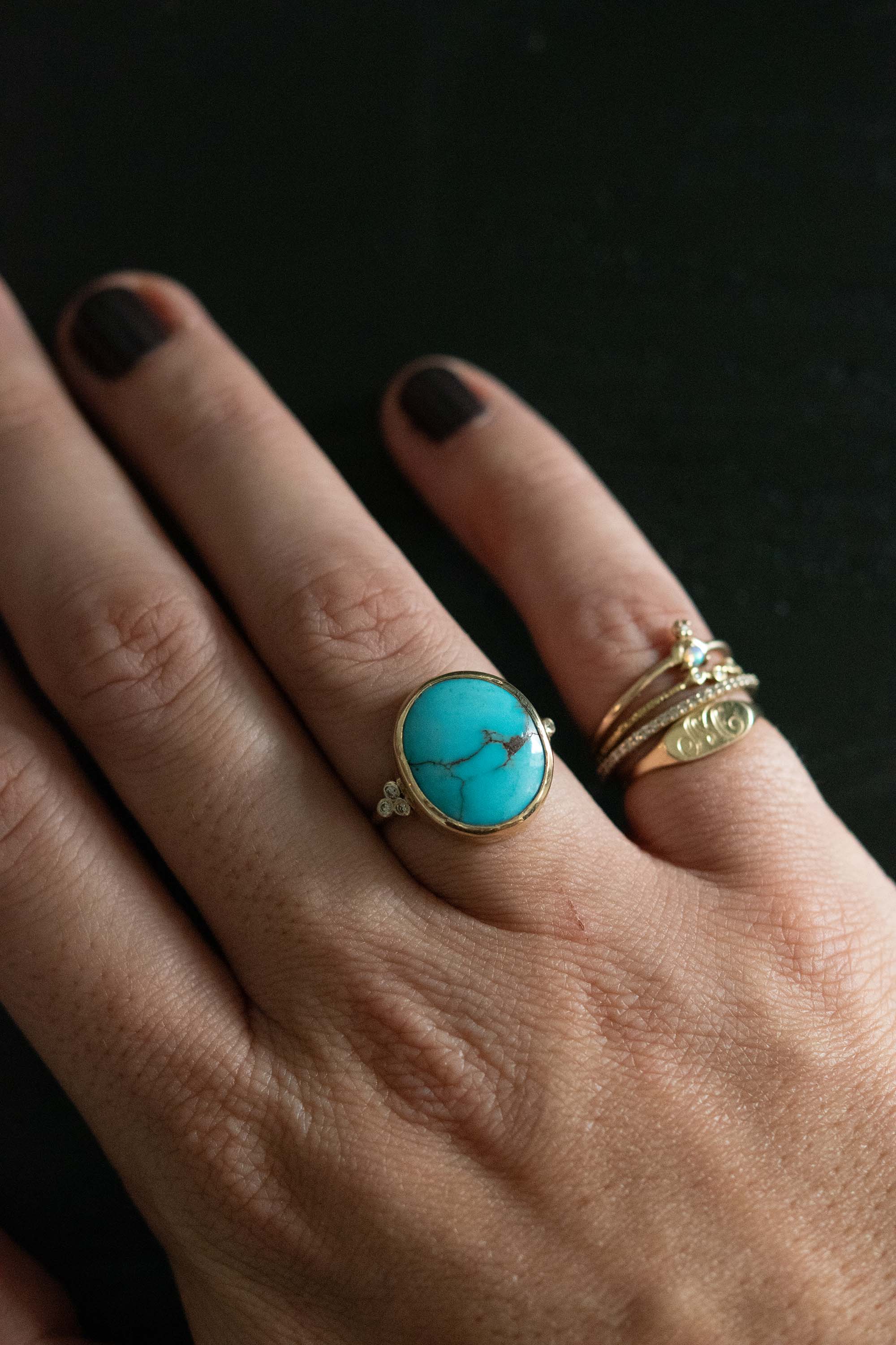 Red Tunnel Turquoise and Diamond Ring