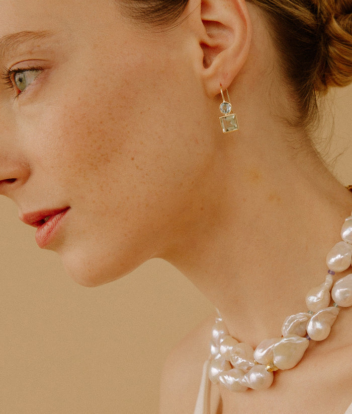 Pastille Earrings - Sky Blue Topaz + Green Amethyst