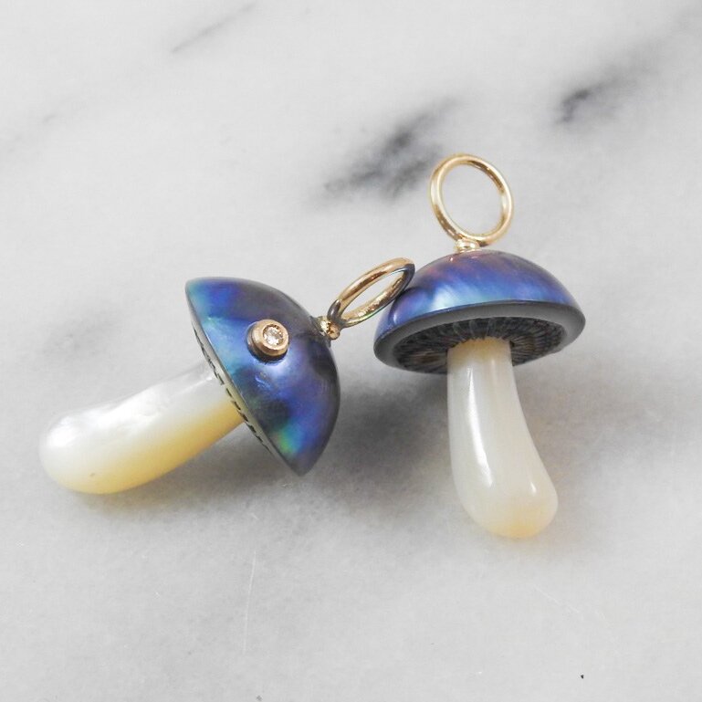 Blue Mabe Pearl and Diamond Magic Mushroom Charm