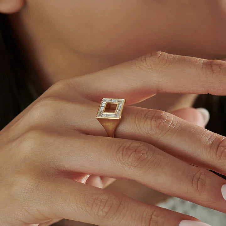 Geometric Baguette + Carre Diamond Signet Ring
