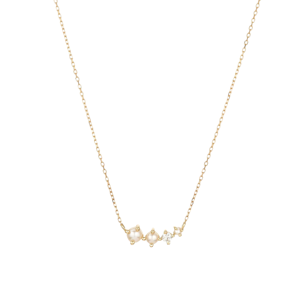 Graduated Pearl + Diamond Curve Necklace