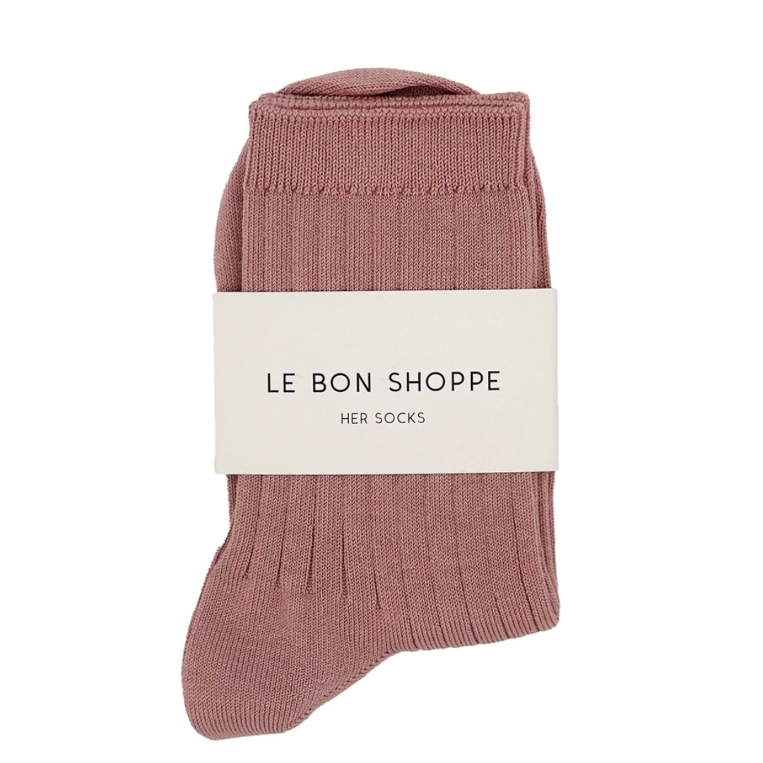 Le Bon Shoppe Her Socks - Mercerized Combed Cotton Rib - Desert Rose
