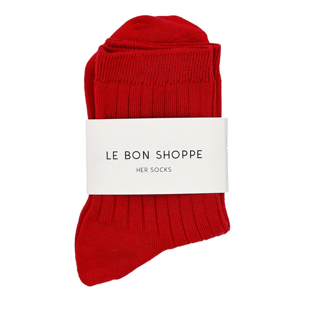 Le Bon Shoppe Her Socks - Mercerized Combed Cotton Rib - Classic Red