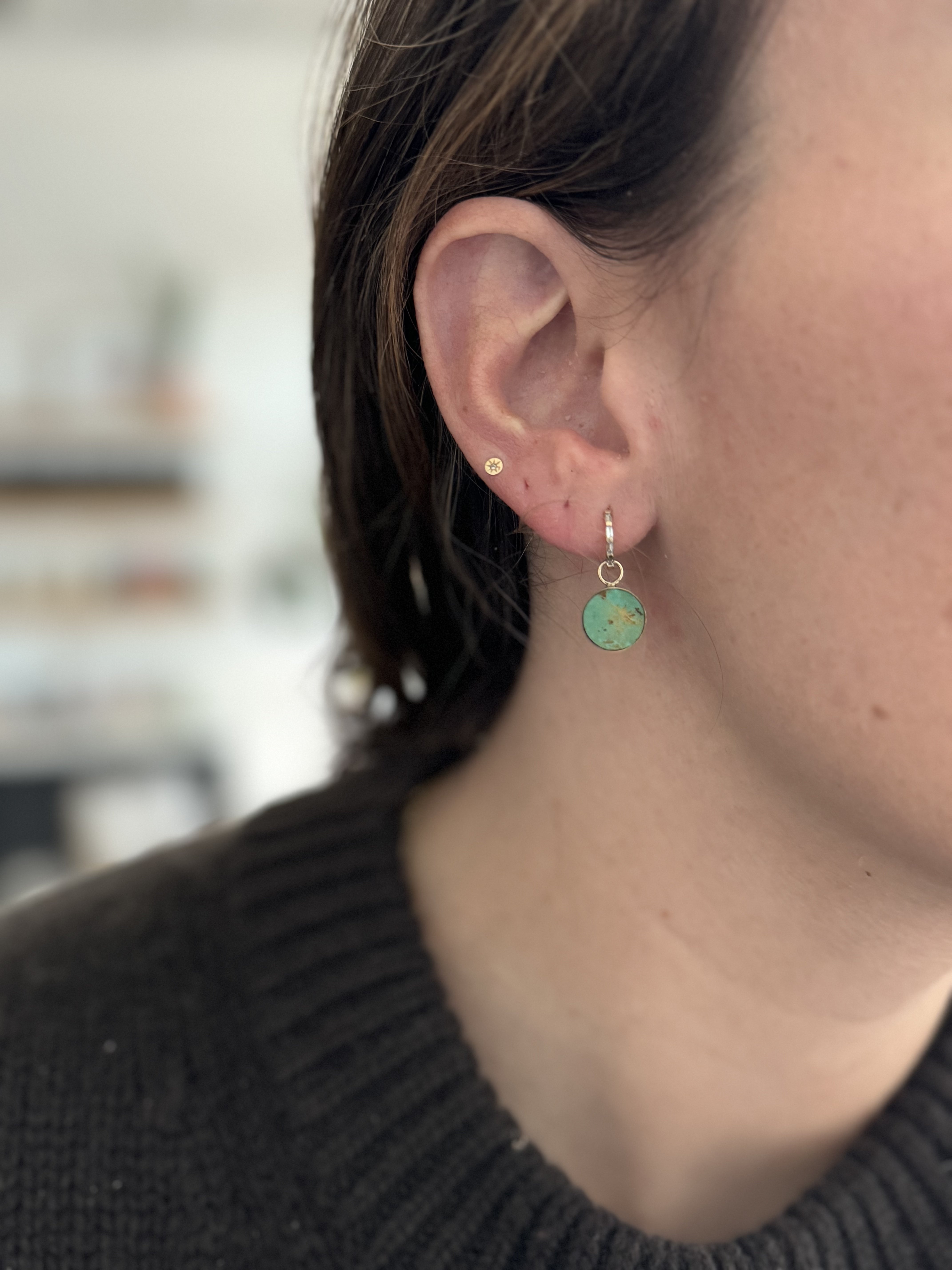 Green-Gold Turquoise Circ Earrings