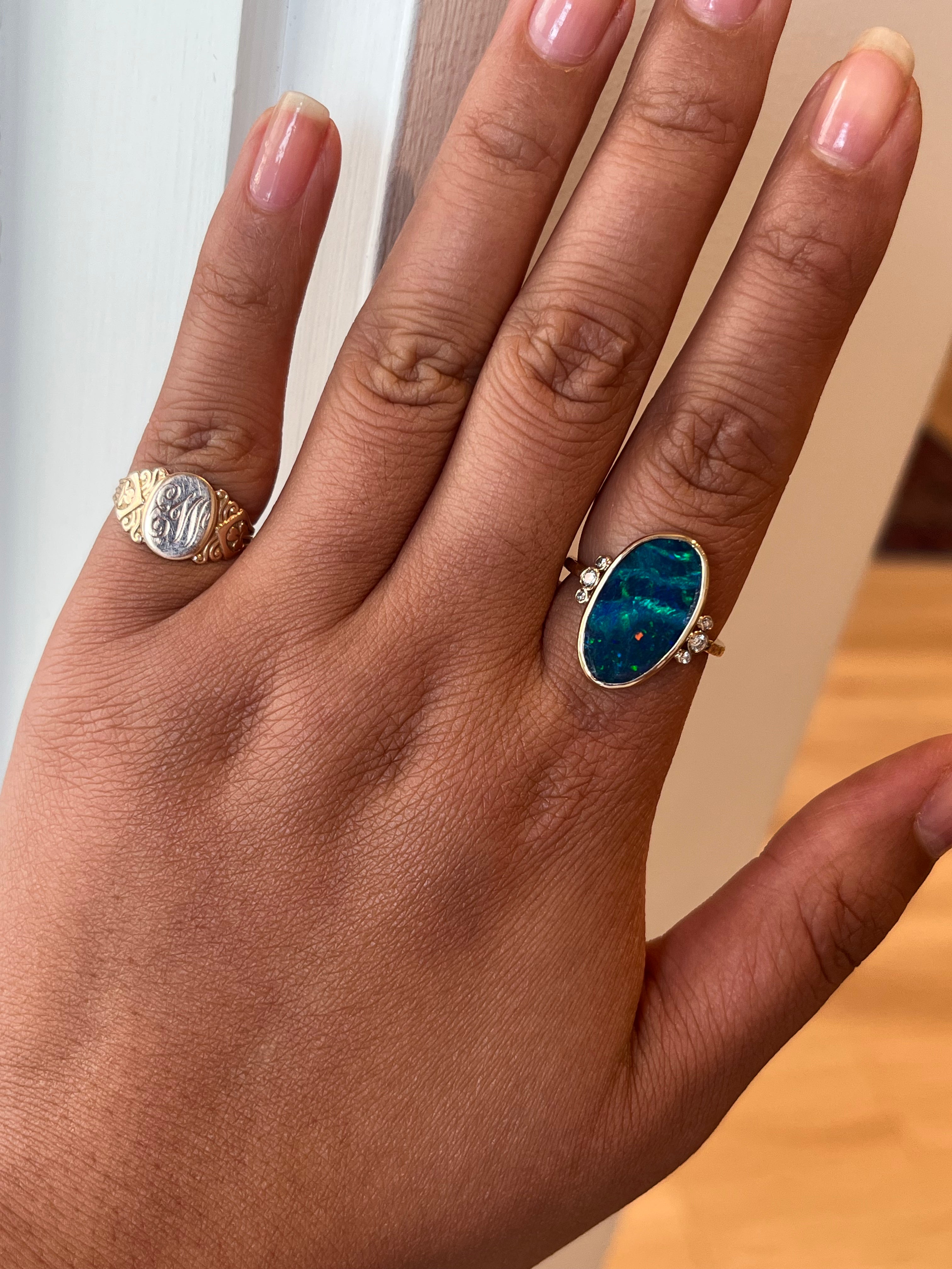 Blue Australian Opal with Diamonds