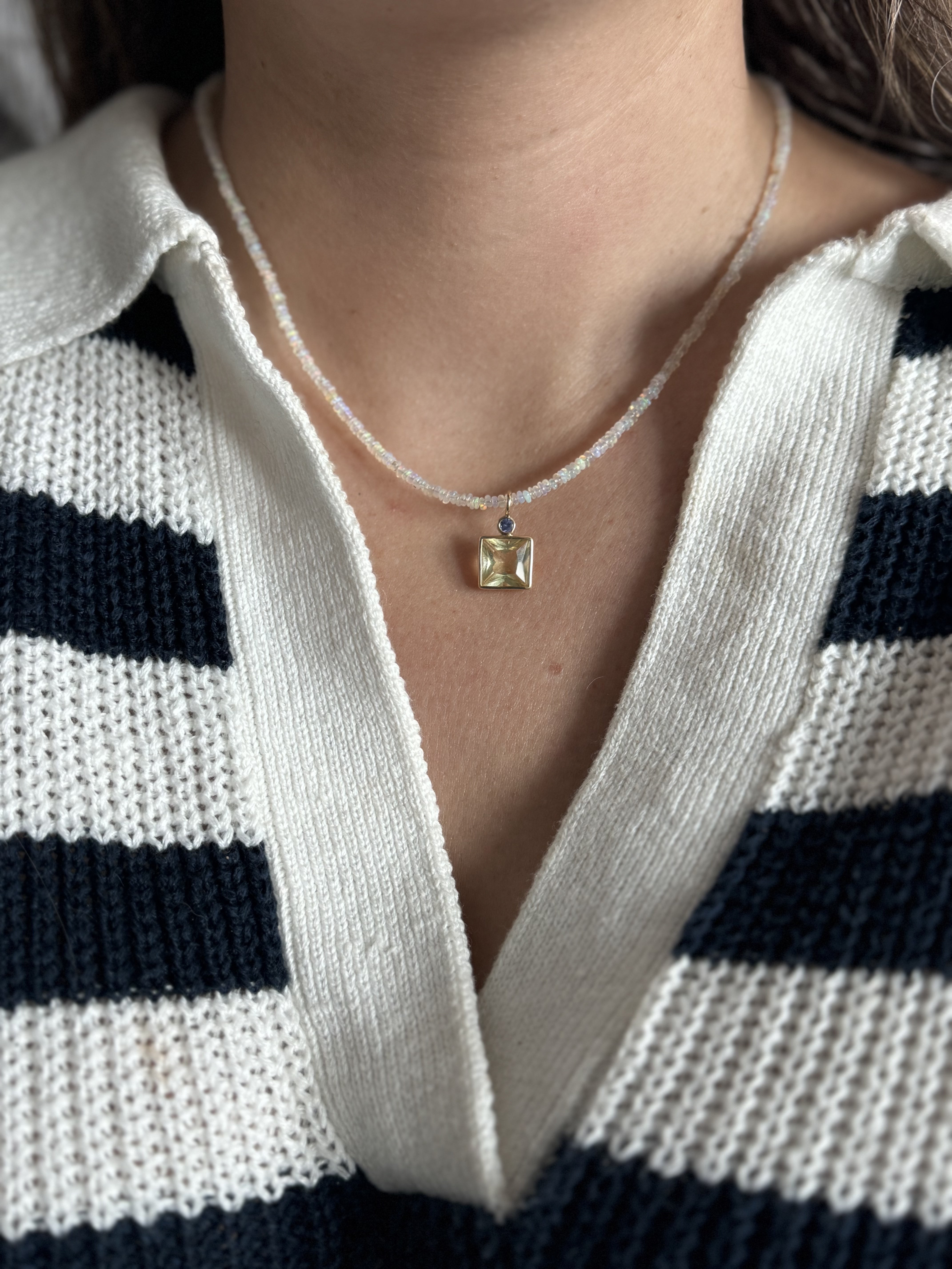 Tiny Beaded White Opal Necklace