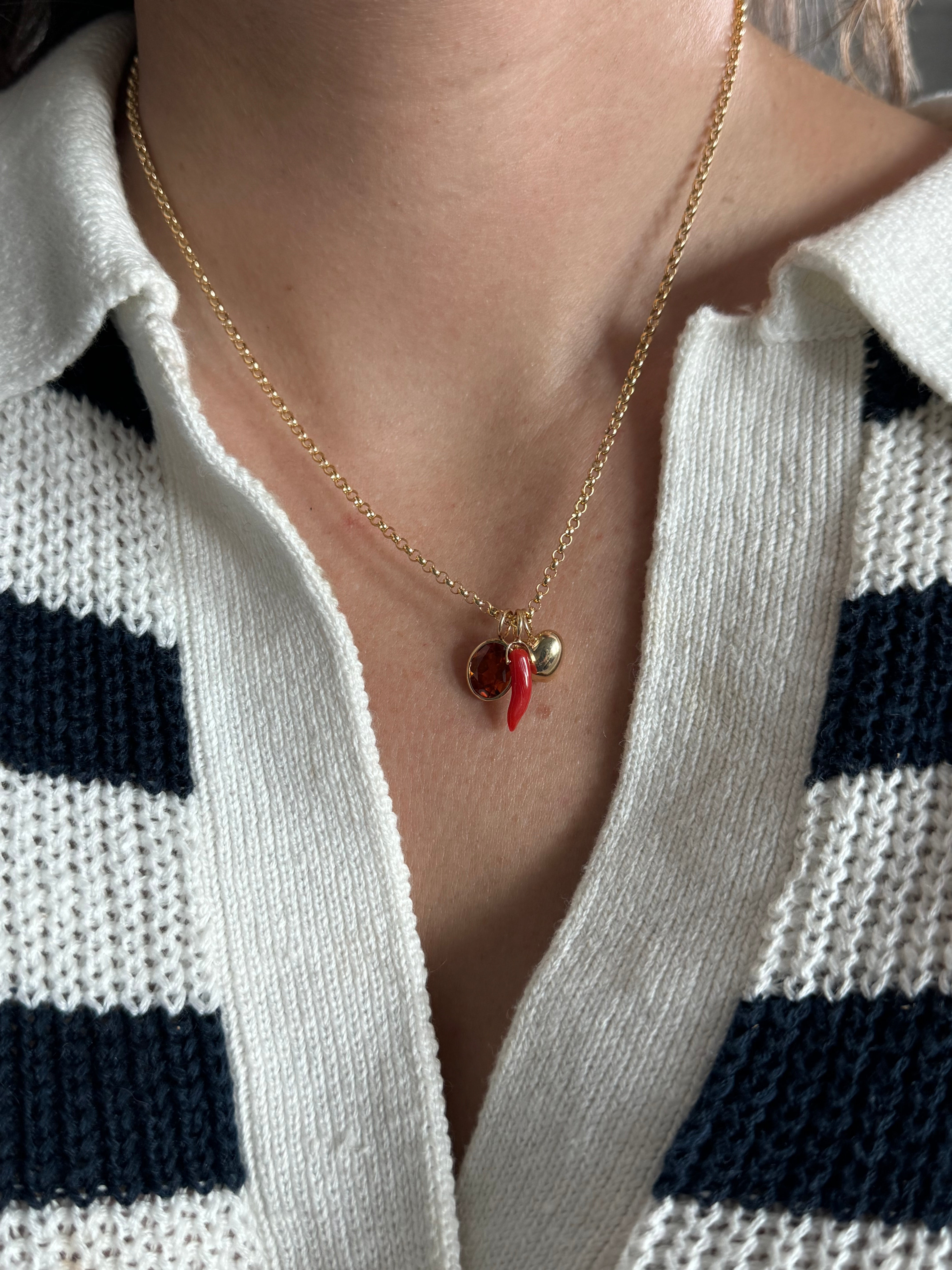 Dark Red Coral Horn Necklace Charm