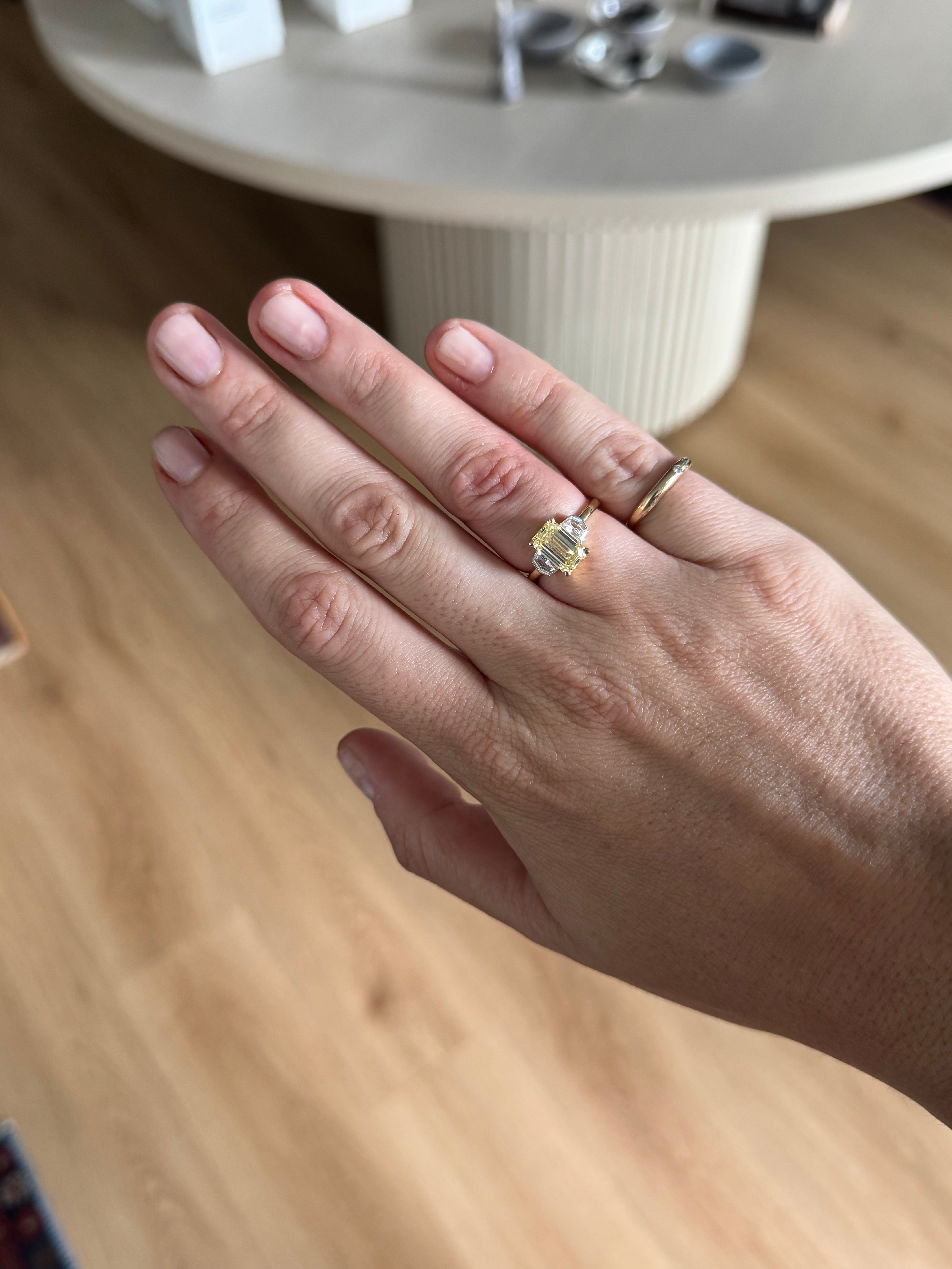 Yellow Lab Diamond Three Stone Ring