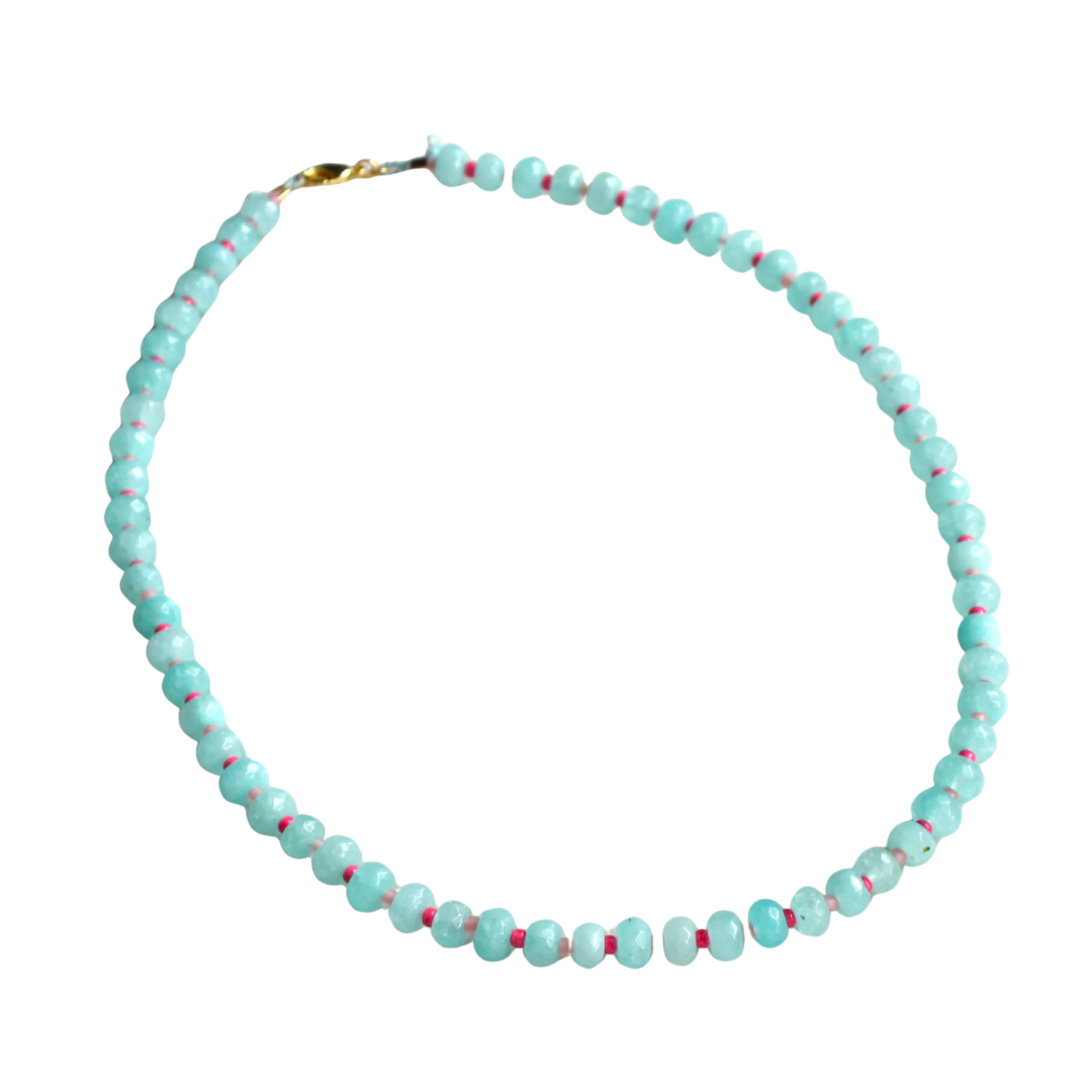 Islands Stone Candy Beaded Aqua Necklace