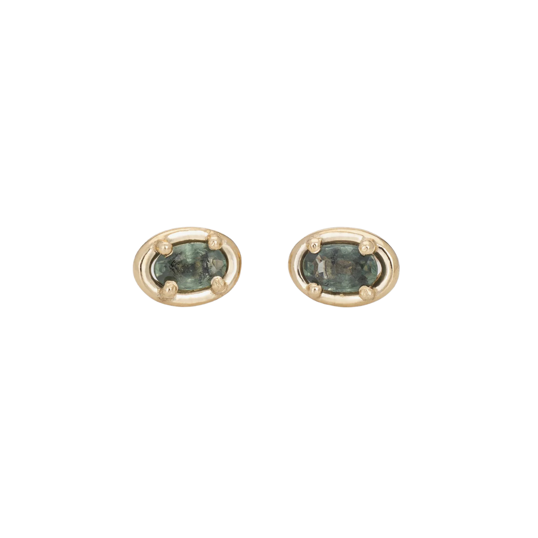 Green Sapphire Ellipse Studs