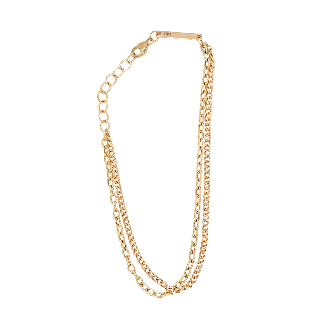 Curb and Square Oval Double Chain Bracelet