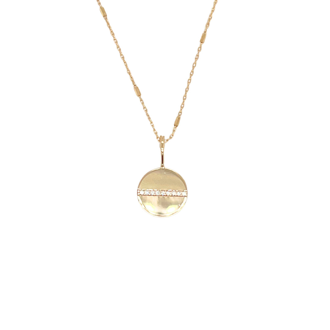 Small Disc Charm Pave Diamond Necklace
