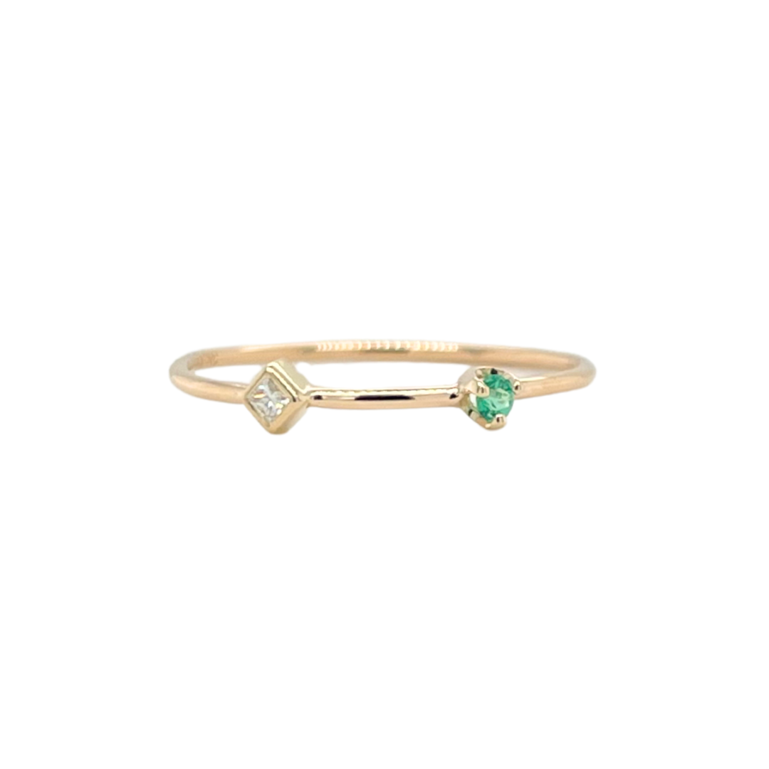 Princess Diamond and Round Emerald Ring