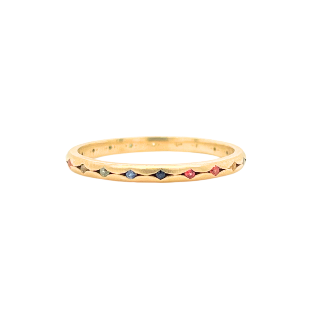 2mm Scalloped Band with Rainbow Sapphires