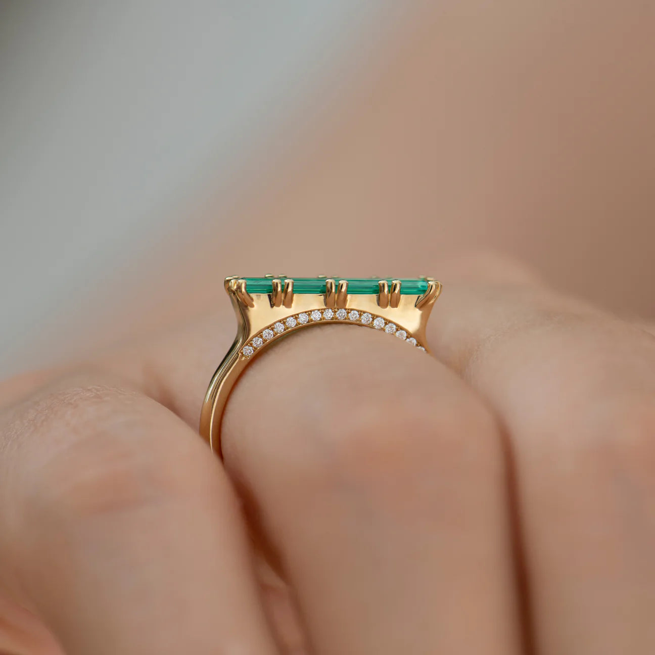 Emerald Long Baguette Ring
