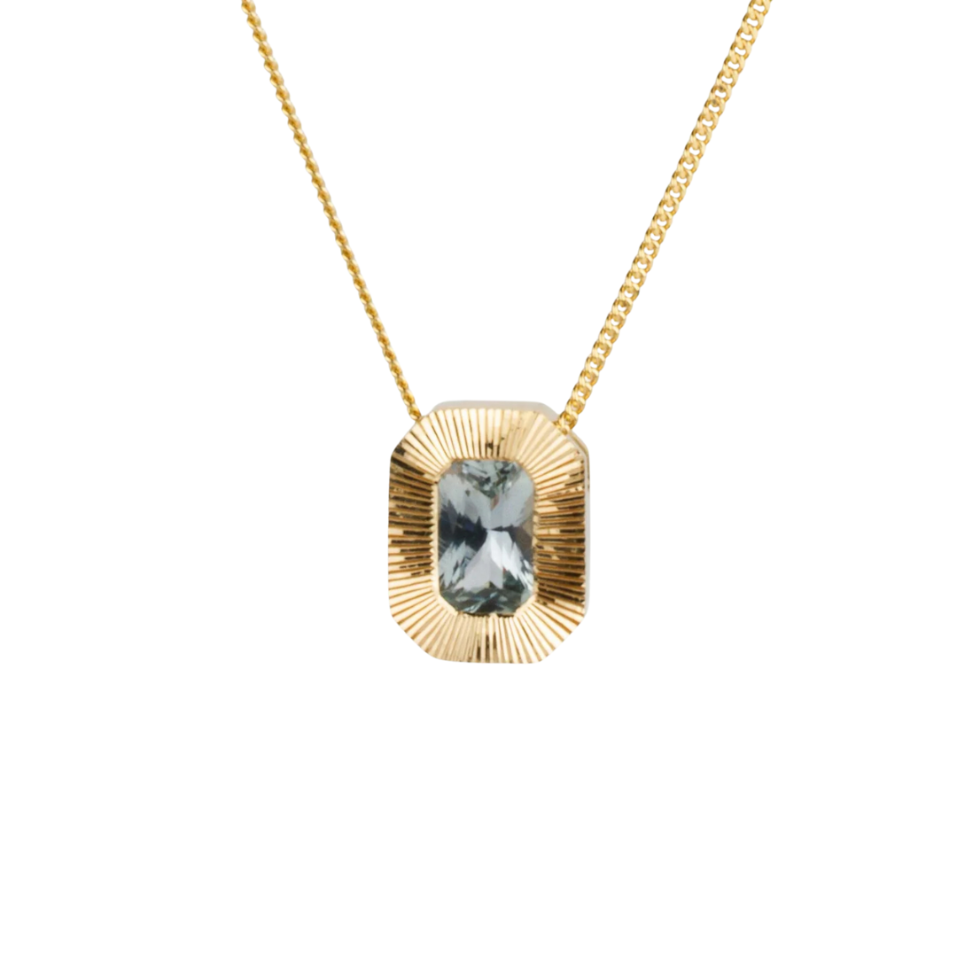 Light Blue Radiant Montana Sapphire Aurora Pendant Necklace
