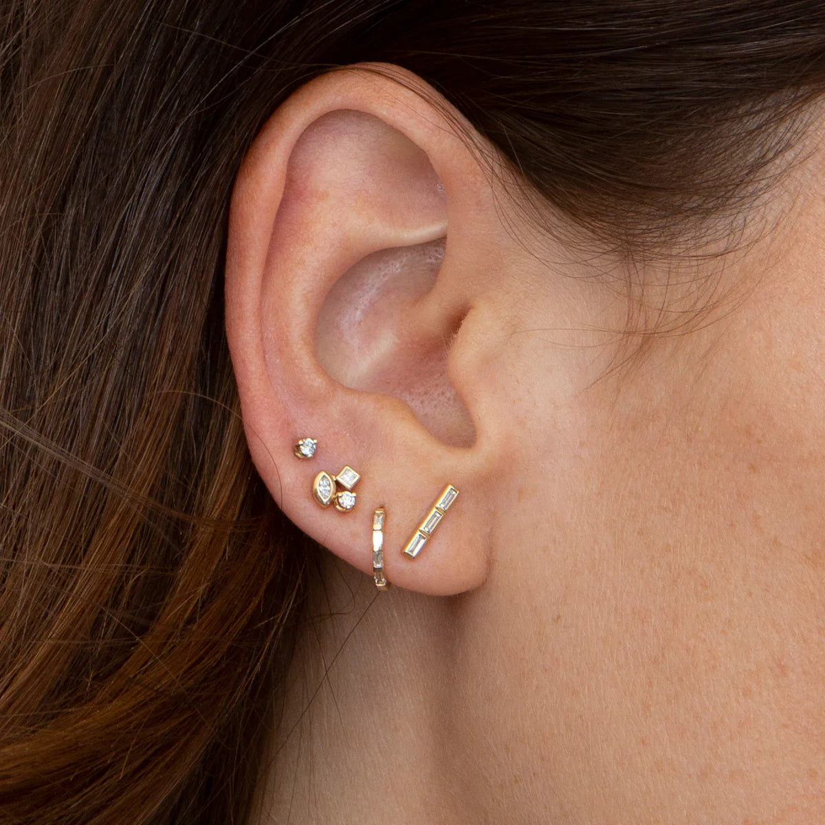 Channel Set Baguette Diamond Bar Stud Earrings