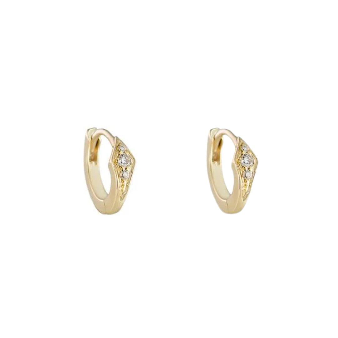 Petite Point Gemstone Huggies - White Diamond