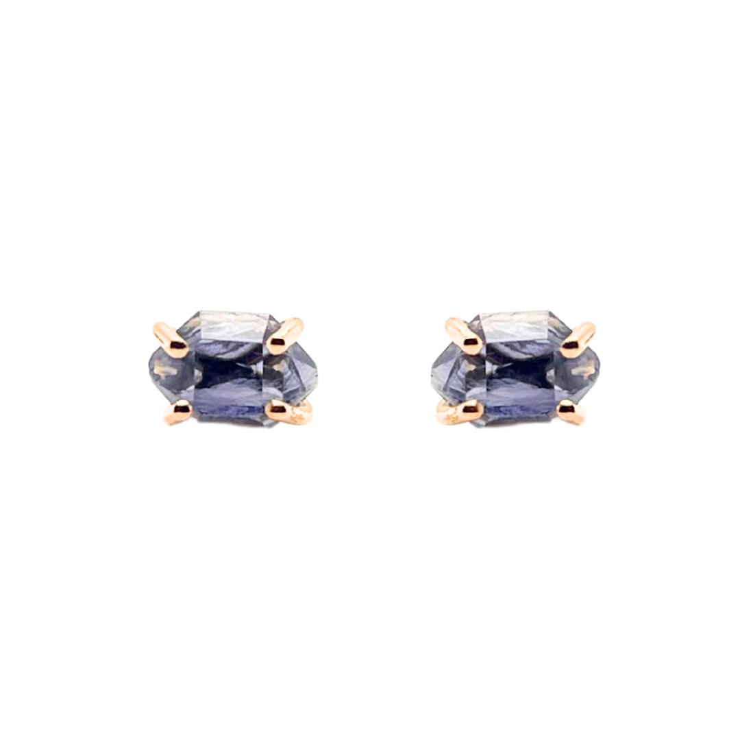 Iolite Prong Set Small Herkimer Cut Stud Earrings