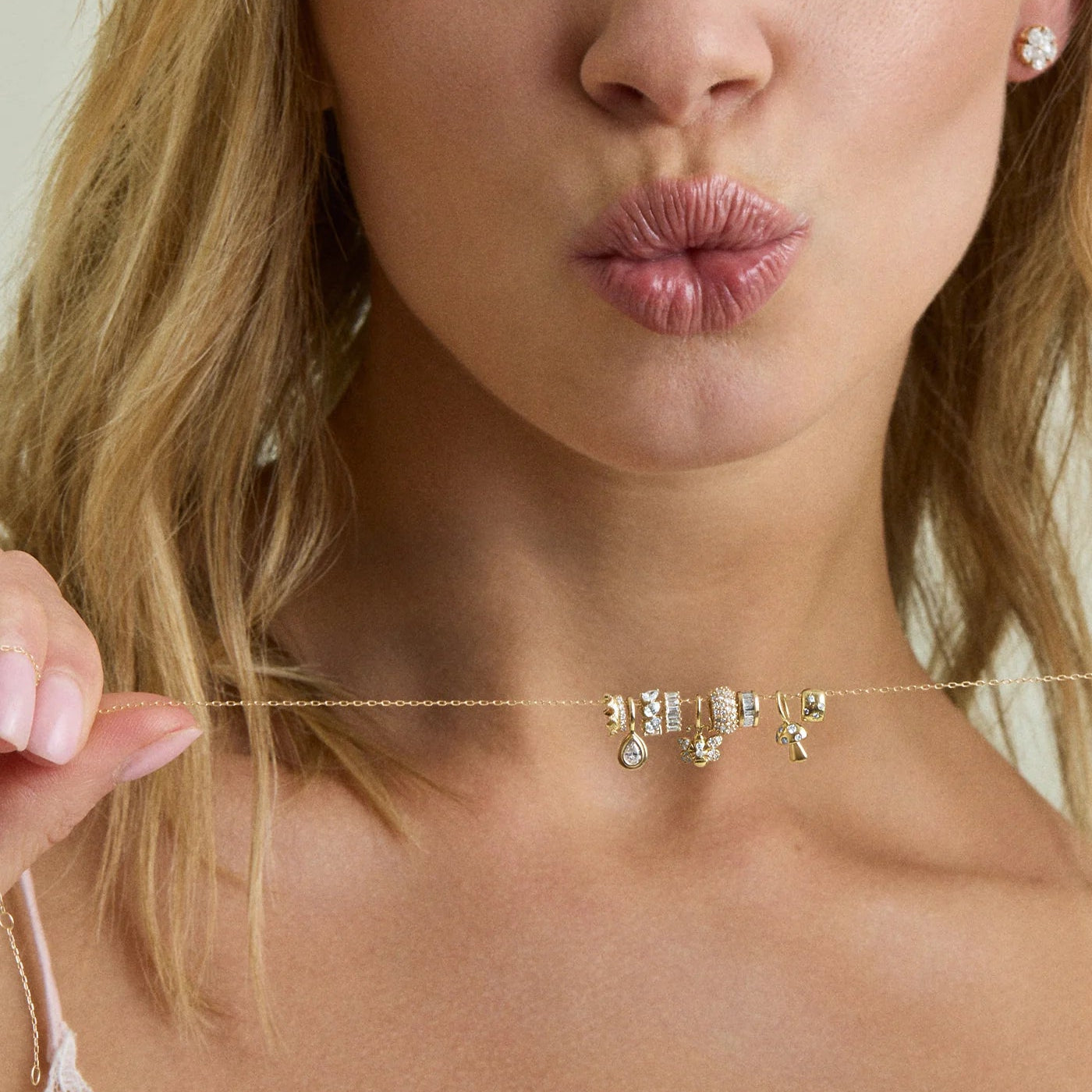Diamond Mushroom Mini Charm Necklace