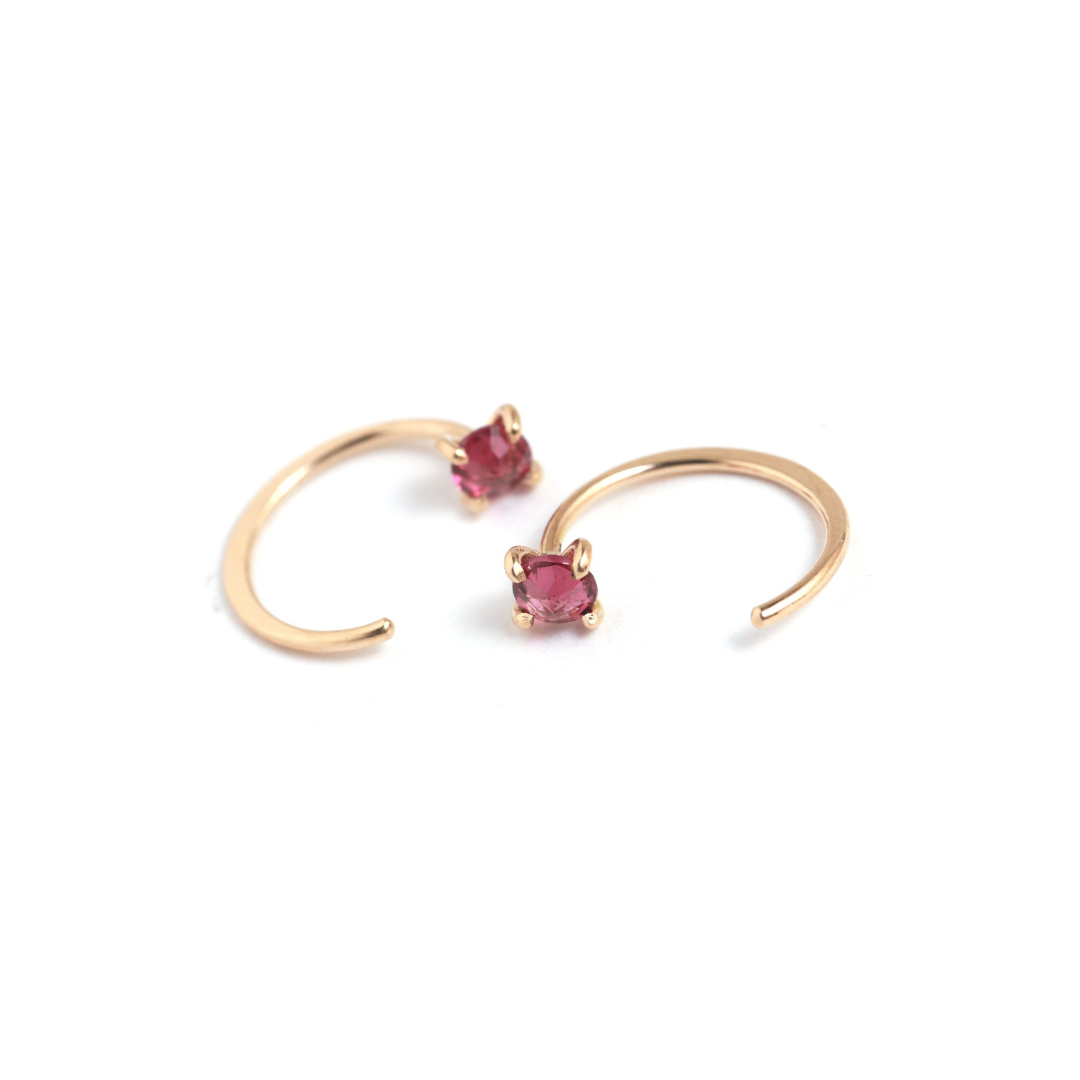 Prong Set Rhodolite Garnet Huggie Earrings - Melissa Joy Manning Residency
