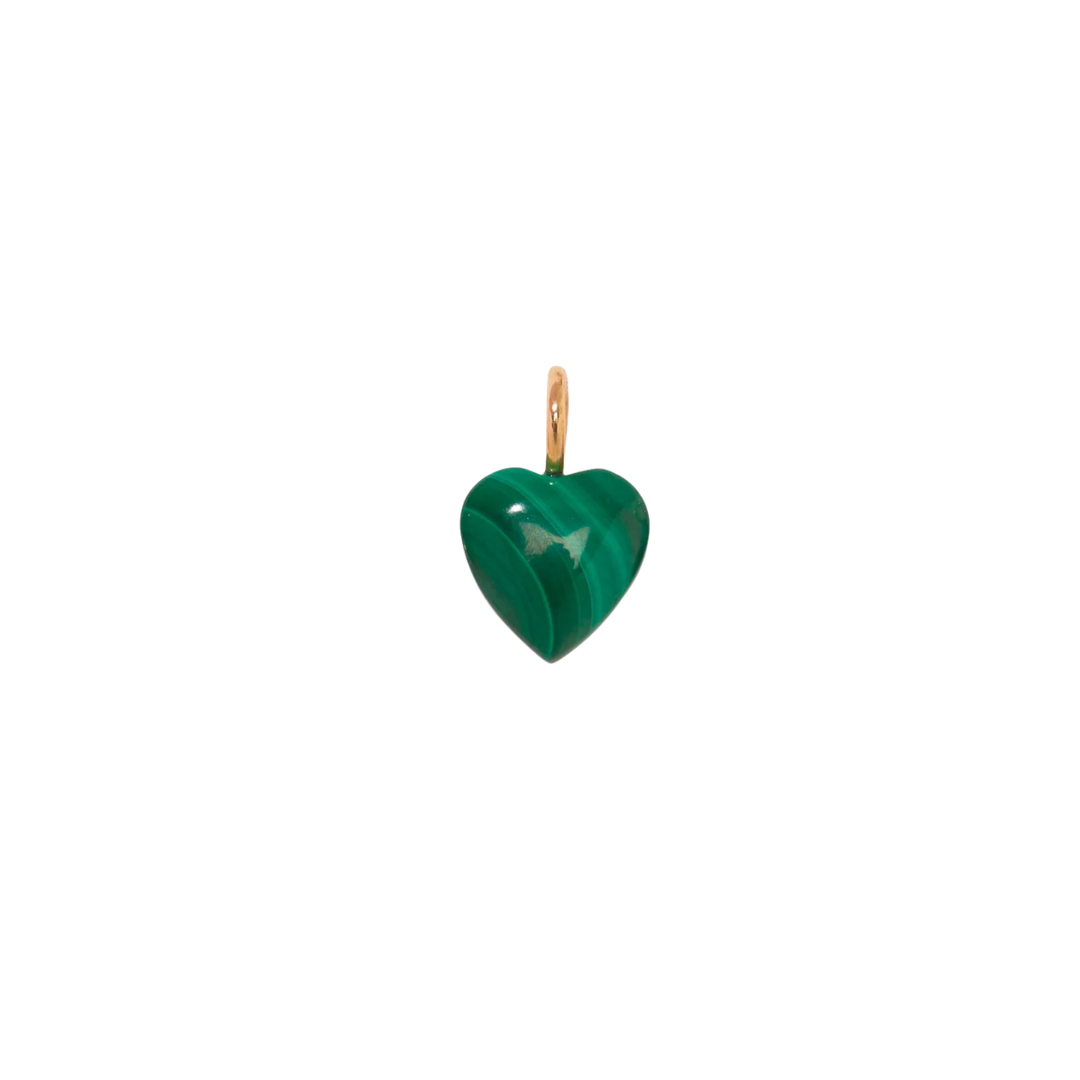 14k Gold Puffy Malachite Heart Charm