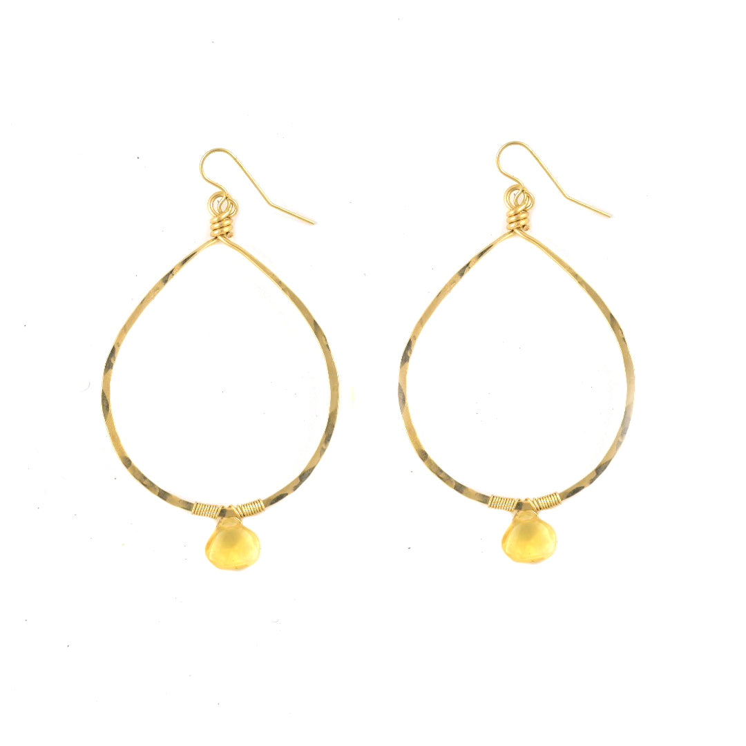 Citrine Drop Stone Hoops